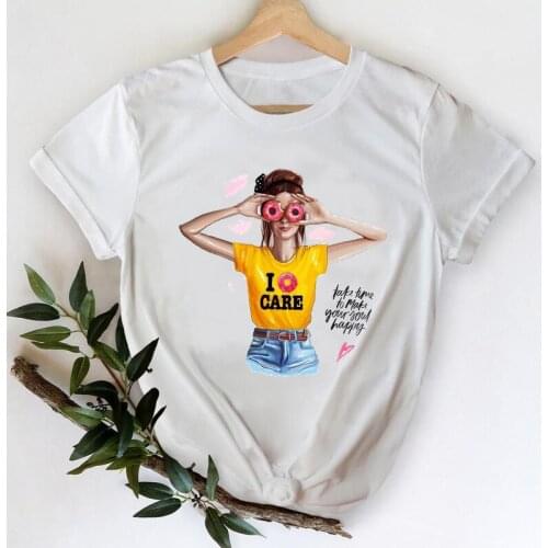 T-shirts Women 2021 Happy Time Cartoon Girl 90s Spring Summer Fashion Clothes Stylish Tshirt Top Lady Print Sweet Tee T-Shirt