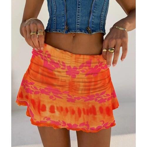 2021 New Summer Fashion Women Floral Print Mini Skirts Flower Pattern High Waist Pleated Mini skirt High Street A-line Skirts