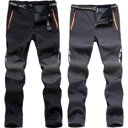 Winter Hiking Pants Men Warm Fleece Reflective Softshell Trousers Outdoor Sports Thick Trekking Skiing Waterproof Pants