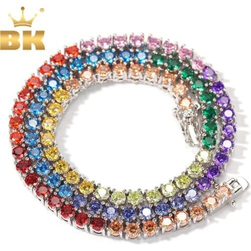 THE BLING KING Rainbow Colorful 4mm CZ Tennis Gold Necklace Copper Hip Hop Round Stones Shining Jewelry Punk Christmas Gift