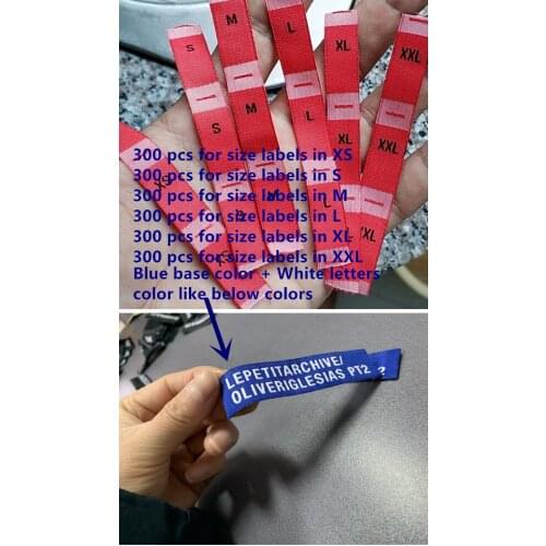 1800PCS Blue damask polyester woven cloth size label clothing tags XS S M L XL XXL