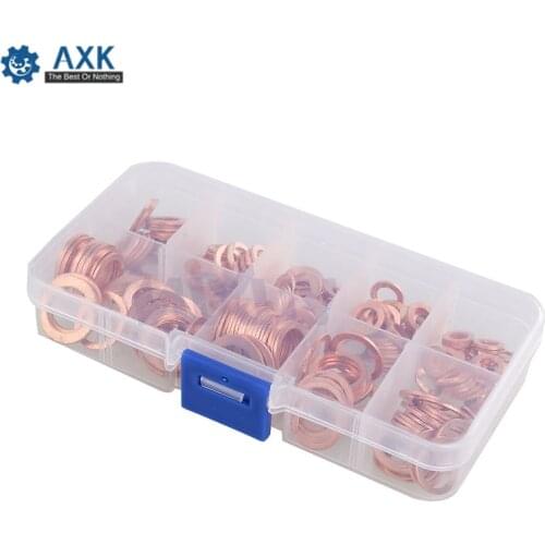 200Pcs/Pack Car Copper Washer Oil Seal Sheet Gasket Assorted Garage Engine Washer Kit Auto Hardware Repair M5 M6 M8 M10 M12 M14