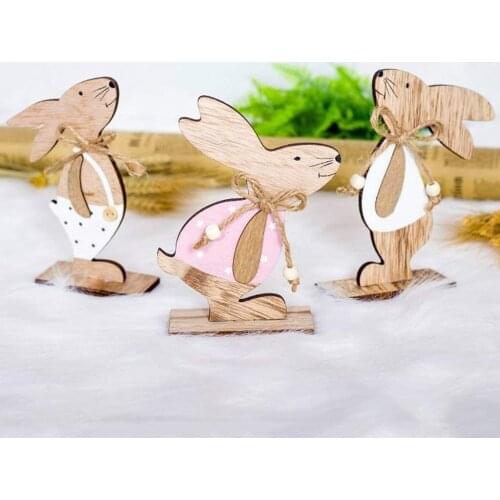 3 Styles Small Easter Wood Bunny Tabletop Decor Cute Easter Decoration Wooden Craft Ornaments for Home and Office Decoration