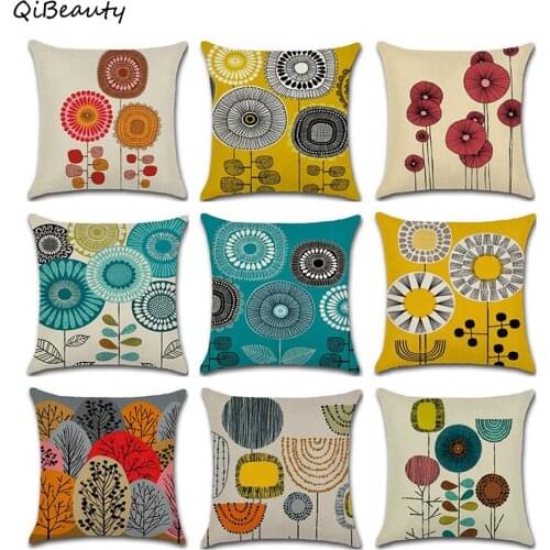 6 PCS New abstract cute flower series theme pillow cover cushion cover home 45*45cm Cushion Cover Linen Decorative Pillowcase