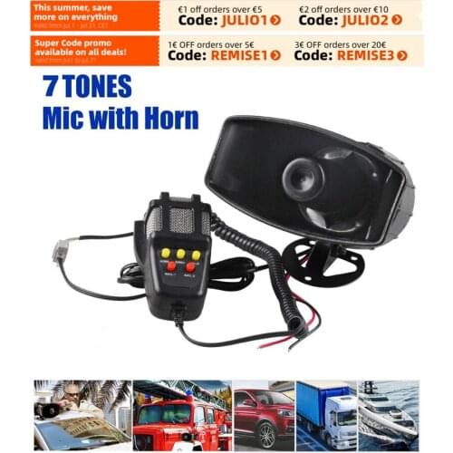 7-Sound Loud Car Warning Alarm Police Fire Siren Air Bugle PA Speaker 12V 100W Siren Air Horn Megaphone Car Horn 110DB