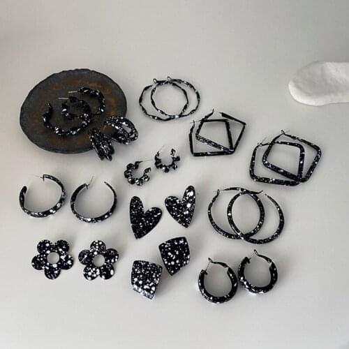 ALLNEWME Simple Black Colour Love Heart Hollow Circle Flower Pendant Earrings for Women Ladies Multiple Alloy Earrings Oorbellen