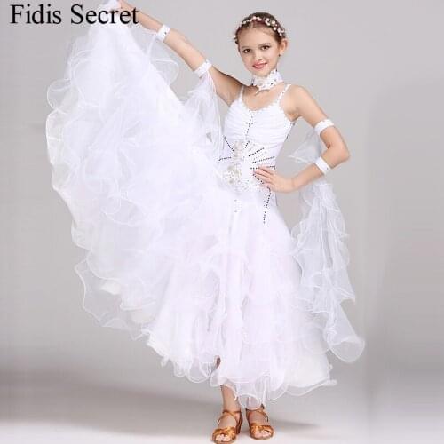Girls/Child White/Red/Green/Pink Standard Ballroom Dancing Expansion Skirt,Waltz/Tango/Modern Performance/Competition Long Dress