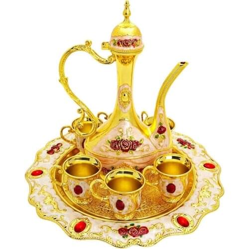 Large Zemzem Set with Enamel Gold glass set used in zamzam or sherbet treats Jug set wedding, dowry, Hajj - Umrah Gift Ewer