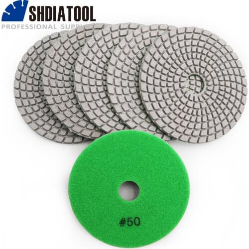 DIATOOL 6pcs 4" diamond wet flexible polishing pads #50 DIATOOL 100mm White bond sanding disc for granite stone marble