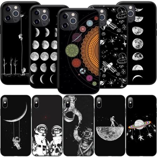 GX228 Space Moon Astronaut Silicone Soft Case for iPhone 12 Mini 11 Pro XS Max XR X 8 7 6 6S Plus 5 5S SE 2020