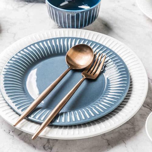 Nordic Ceramic Dinner Plates Creative Modern Simple Underglaze Color Tableware Household Kitchen 8.5 Inch Striped Dinnerware