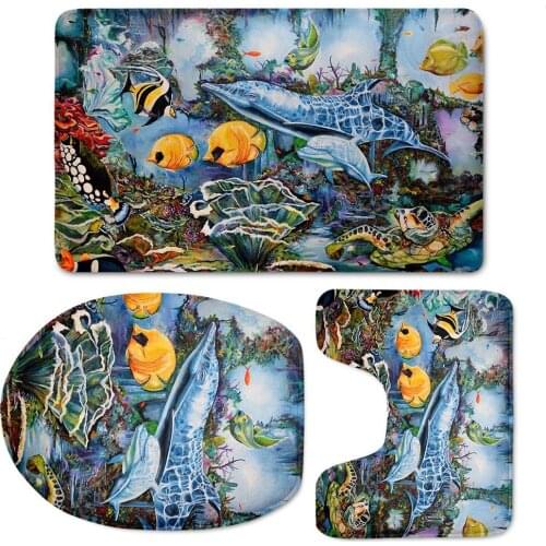 Marine animals Printing Bathroom Carpets 3PCS Set Washroom Rugs Animal Style Home Decor Hotel Toilet Carpet