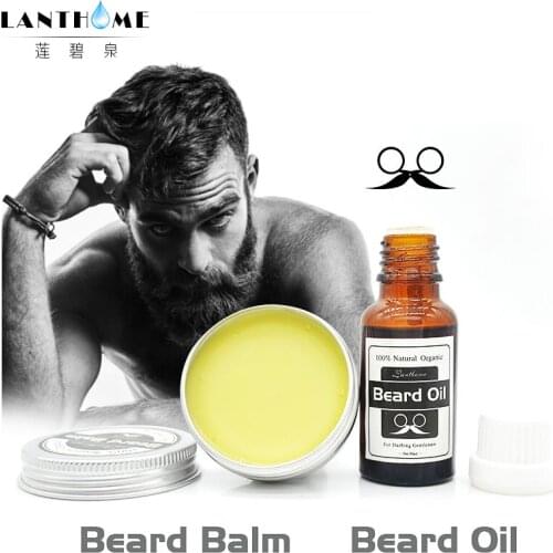Lanthome 100% Natural Beard Balm Beard Oil Conditioner for Beard Growth and Organic Moustache Wax for Beard Styling tool set