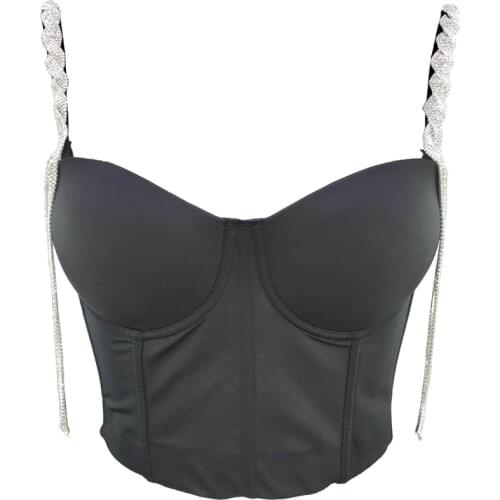 Summer Sexy Rhinestone Sling Top Nightclub Female Crop Top Women Harajuku Backless Camis Tops With Built In Bra Push Up Bralette