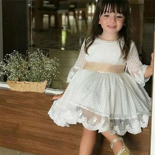 2019 Baby Girl summer clothing Pageant Party Lace Princess Dress Wedding Dresses Gold waistband for Kid clothes toddler Children
