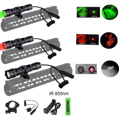 300 Yards Green/Red/IR 850nm Zoomable Hunting Weapon Light Tactical Night Version Under-Barrel Airsoft Pistol Armas Flashlight