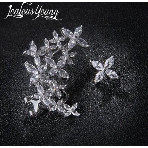 Fashion Bijoux Leaf Zircon Statement Clip Earrings For Women Wedding Brand Angle Wing Earings Set Fashion Jewelry AE012