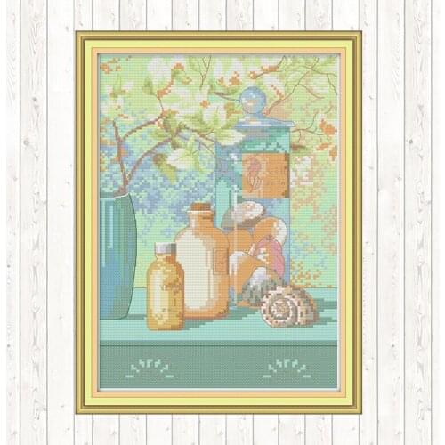 Conch and Bottle Wall Home Decor Patterns Kits Cotton Thread Embroidery Needlework Sets DIY Needlework Crafts Cross Stitch Kits