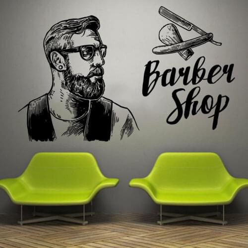 Wall Window Decal Sticker Barber Shop Man Salon Haircut Beard Face Tools Logo Salon Vinyl Decal Hipster Barbershop Deco BA24