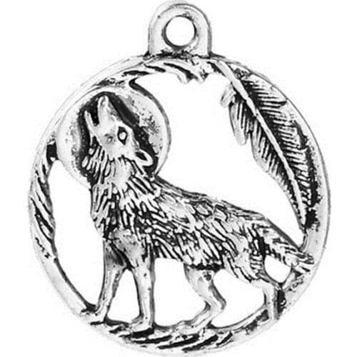 DoreenBeads Zinc Based Alloy Pendants Charms Wolf silver color Round Style Jewelry DIY Findings 25mm(1") x 21mm( 7/8"), 4 PCs