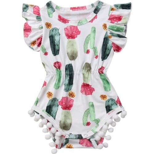 Hot Selling Cute Newborn Baby Girl Tassel Rompers Jumpsuit Printed Baby Girls Summer Clothes 0-24M