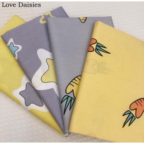 100% Cotton GRAY YELLOW Big Stars Orange Gray Carrot Twill Fabric for DIY Kid Bedding Apparel Dress Decor Patchwork Craft Tissue