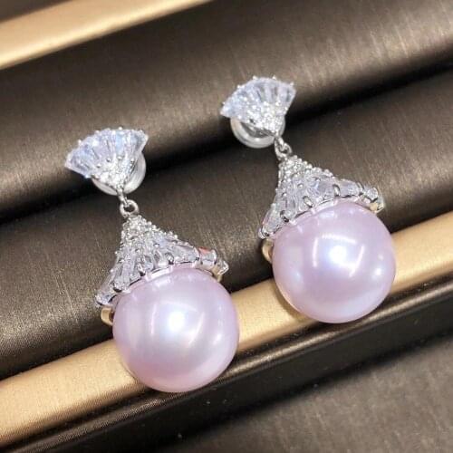 D823 Pearl Earrings Fine Jewelry 925 Sterling Silver Round 9mm Fresh Water Light Pink Pearls Drop Dangle Earrings Presents