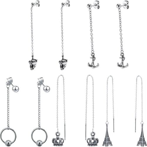 ZS 5 Styles Punk Anchor Drop Earrings for Men Women 316L Stainless Steel Hanging Earring Boys' Rock Roll Ear Piecing Jewelry