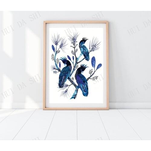 Blue and white Cockatoo Hamptons Wall Art Audubon inspired Australian Artist Botanical bird print