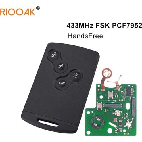 HandsFree Keyless Smart Card PCF7952 For Renault Megane Fluence Laguna Scenic Clio Captur Koleos 433MHz FSK PCF7952 Key Remote