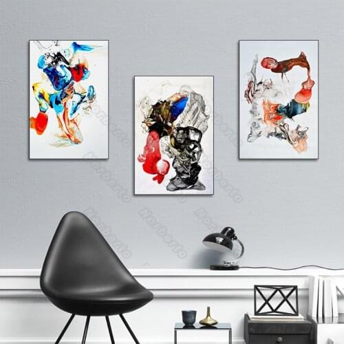 Modern Chinese Canvas Painting Abstract Watercolor Pictures White Black Red Blue Pigment Poster for Home Rooms Wall Decoration