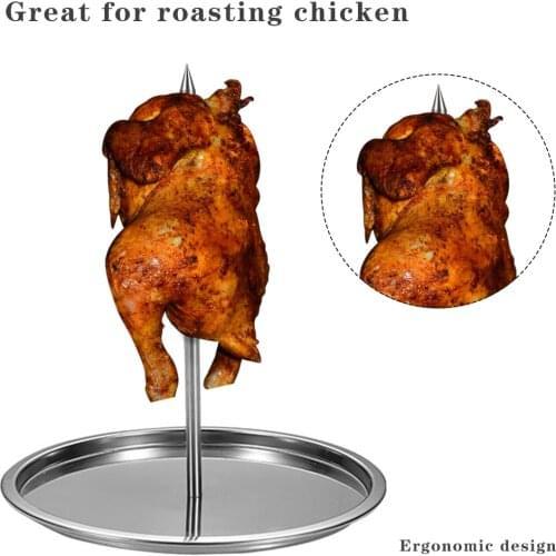 Chicken BBQ Rack Removable Handle Fish Vertical Skewer Meat Spit Poultry Standing Up Grilling Stainless Steel With Base Roaster