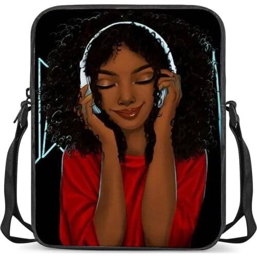 HYCOOL Cross-Body Bags for Women Art Afro Black Girl Listen Music Pattern Female Messenger Bags Children Casual Shoulder Bag