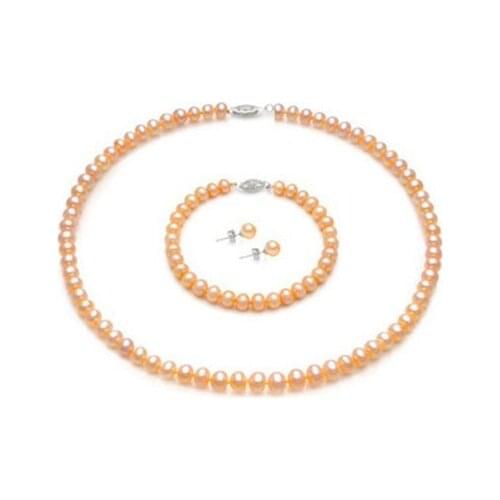 BRIDAL WEDDING SERIES!!! 7-8MM Size Freshwater Pearl Jewelry Set, Fashion Necklace Bracelet Earrings Set for Beautiful Bride