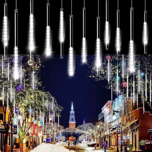 LED Meteor Shower Lights 30cm 8 Tubes 144leds Icicle Snow Falling Lights for Outdoor Halloween Party Holiday Garden Tree Xmas