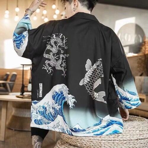 Japanese Retro Robe Kimono Shirts Men and Women Cardigan Loose Harajuku Streetwear Samurai Blouse Summer Cloak Male Haori Obi