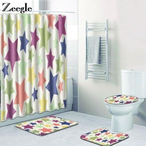 Zeegle Shower Curtain and Bath Mat Set Anti Slip Bathroom Doormat Shower Mat Washbale Toilet Pedestal Rug Foot Mat Toilet Set