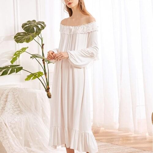 Womens Nightgown Long Sheers Vintage Nightdress Lace Lounge Sleepwear Pajamas For Woman TT@88