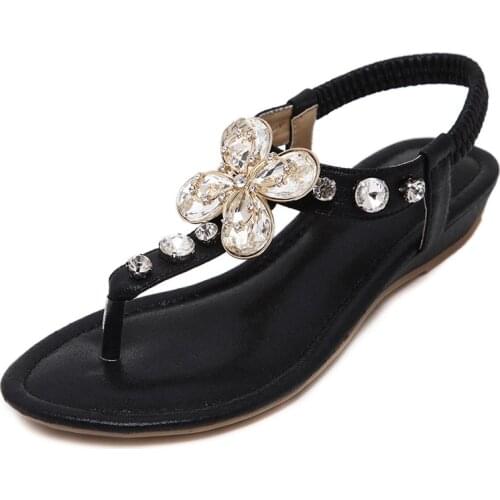 Women Summer Sandals Rhinestone Heel T-strap Flip Flops Beach Thong Wedges Shoes