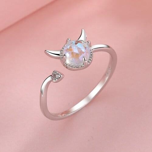 1PC New Fashion Moonstone Demon Open Rings for Women Sweet Cute Little Devil Finge Rings for Girls Gifts Jewelry Female