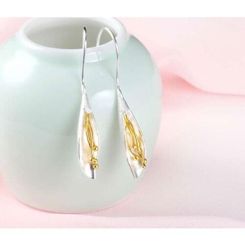 Woman 925 Silver Jewelry Long Flower Ear Rings Female Elegant Fashion Hanging Earrings Accessories Party Women Earring Piercing