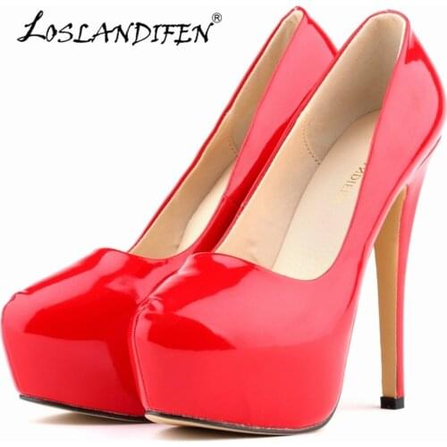 LOSLANDIFEN Women Pumps Ultra-stylish Nightclub Style 14CM Super High Heels White Red Wedding Dress Shoes Plus Size 817-1PA