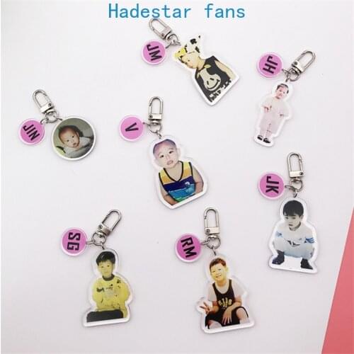 10pcs/lot KPOP Keychain jimin suga rm jungkook v jhope jin Childhood Photos Crystal Pendant toy Cartoon Bag Accessories toy gift