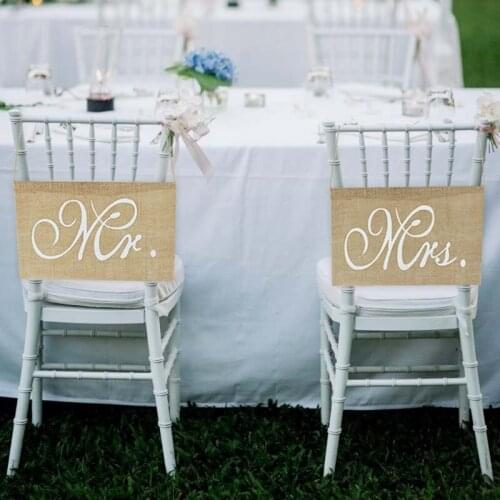 Mr And Mrs 2Pcs Burlap Lace Chair Banner Set Vintage Bride Rustic Decoration Chair Sign Garland for edding Party Decor Supplies
