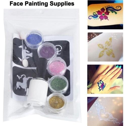 5 Color Colorful Tattoo 3D Glitter Tattoo Set Color Body Art Waterproof Face Painting Supplies For DIY Temporary Tattoo Body