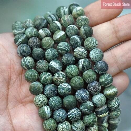 Matte Green Zebra Jaspers Natural Stone Loose Beads Diy Bracelet Earrings Accessories for Jewelry Making 15" Inch 4 6 8 10 12MM