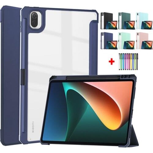 Tablet Funda For Xiaomi Mi Pad 5 Case 11 Fold PU Leather Clear Cover For Xiaomi Pad 5 Pro MiPad 5 Pro Case With Pencil Holder