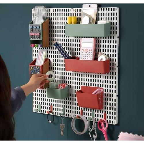 Decorative Wall Shelf Wall Mounted Storage Rack Hole Board Display Rack Storage Box for Remote Control Stationery Wall Organizer