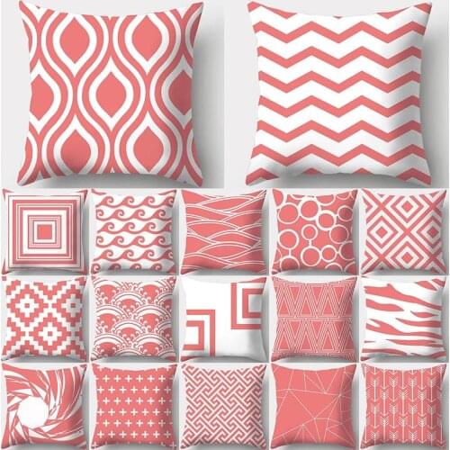 Light Coral Red Geometric Pattern Decorative Pillowcase 45x45cm Peach Skin Cushion Cover Throw Pillow Home Decor Pillowcover