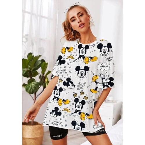 3DDisney Mickey Mouse Mickey short-sleeved fashion t-shirt female ins tide cartoon large size medium and long clothes cute top